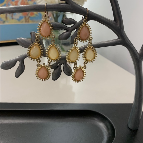 Earrings Boho Chic Gold Neutral Stones - Picture 1 of 4